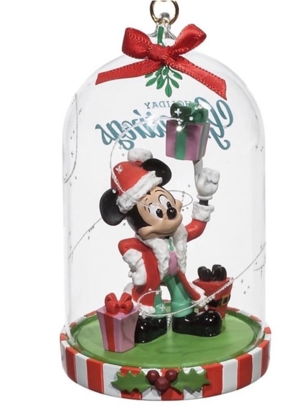 Disney Parks 2023 Santa Mickey Mouse Glass Dome Sketchbook Ornament NIP